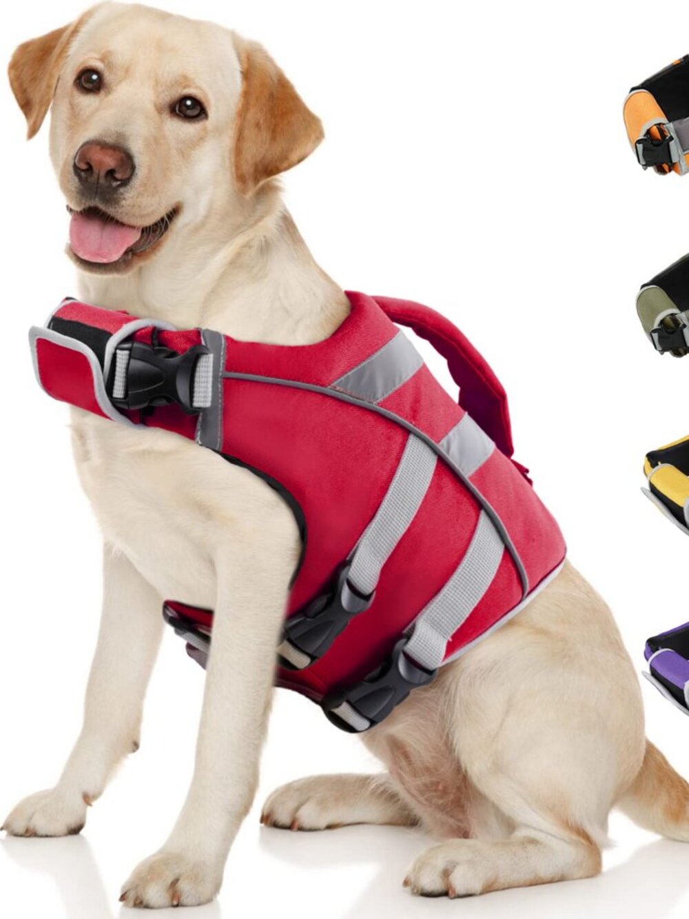 Kuoser Dog Life Jacket w/ Reflective Stripes, High Visibility - Large - Red New